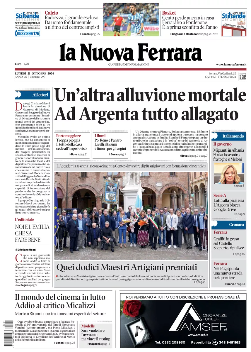 Prima-pagina-nuova ferrara-oggi-edizione-del-2024-10-21